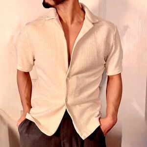 Men's Casual Cream Button Down Shirt